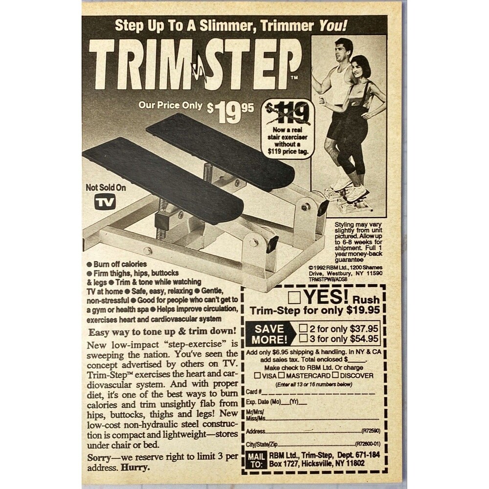 RBM Ltd. Trim Step "Step up to a Slimmer Trimmer You" Vintage Print Ad 1993